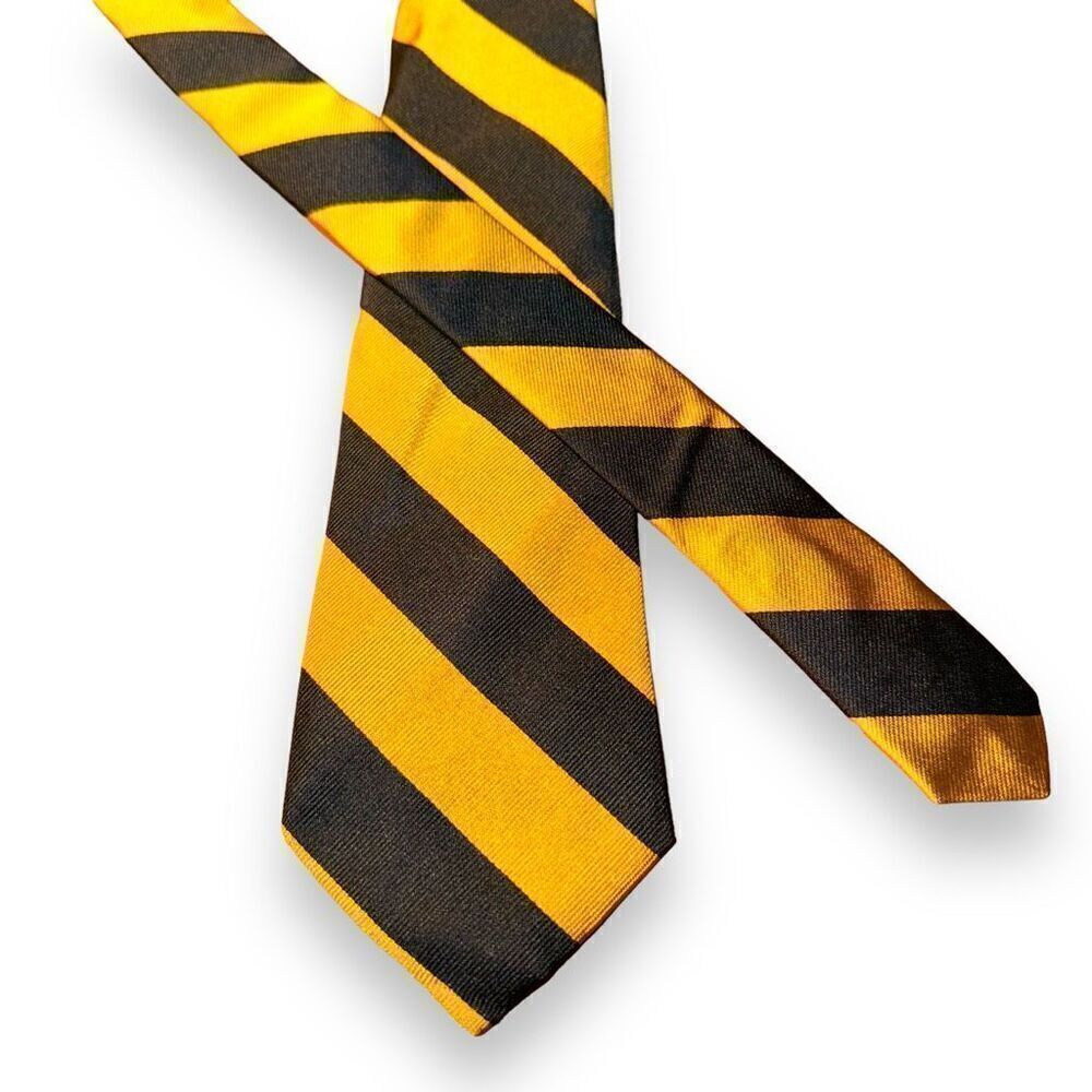 Tom James Royal Classic Black & Gold Rep Stripe Silk Tie